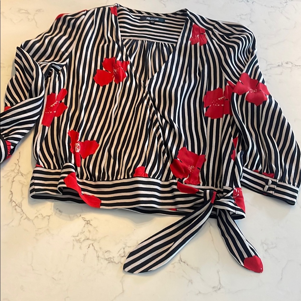 Madewell Floral Striped Wrap Top